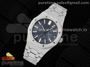 Royal Oak 41mm 15510 Frosted SS APSF 1:1 Best Edition Blue Textured Dial on SS Bracelet SA4302 Super Clone V2