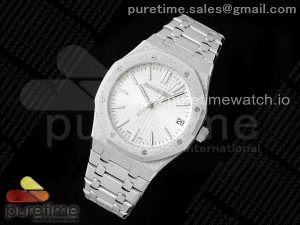 Royal Oak 41mm 15510 Frosted SS APSF 1:1 Best Edition White Textured Dial on SS Bracelet SA4302 Super Clone V2