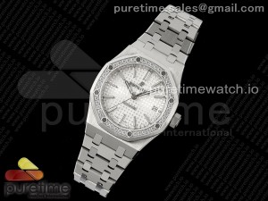 Royal Oak 37mm 15450 SS Diamonds Bezel IPF Best Edition White Dial on SS Bracelet SA3120 Super Clone