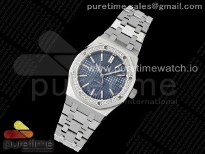 Royal Oak 37mm 15450 SS Diamonds Bezel IPF Best Edition Blue Dial on SS Bracelet SA3120 Super Clone