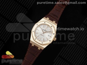 Royal Oak 41mm 15400 RG APSF 1:1 Best Edition White Dial on Brown Leather Strap SA3120 Super Clone V4 (Gain Weight)