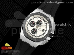 Royal Oak Offshore 44mm SS TKF 1:1 Best Edition White Dial on Black Rubber Strap A3126