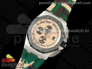 Royal Oak Offshore 44mm SS TKF 1:1 Best Edition Cream Dial on Green Camou Rubber Strap A3126