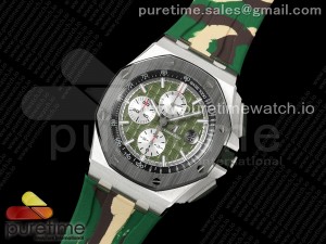 Royal Oak Offshore 44mm SS TKF 1:1 Best Edition Green Dial on Green Camou Rubber Strap A3126