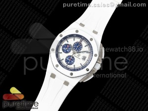 Royal Oak Offshore 44mm White Ceramic TKF 1:1 Best Edition White Dial on White Rubber Strap A3126