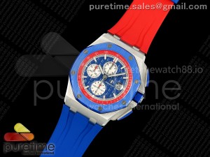 Royal Oak Offshore 44mm SS TKF 1:1 Best Edition Blue/Red Dial on Blue/Red Rubber Strap A3126
