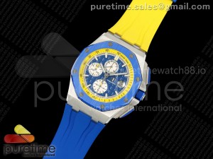 Royal Oak Offshore 44mm SS TKF 1:1 Best Edition Blue/Yellow Dial on Blue/Yellow Rubber Strap A3126