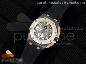 Royal Oak Offshore 44mm Black Ceramic TKF 1:1 Best Edition Gray Dial RG Bezel on Black Rubber Strap A3126