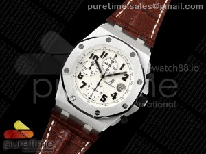 Royal Oak Offshore 42mm Safari TKF Best Edition White Dial on Brown Leather Strap A7750