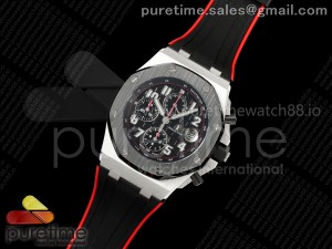 Royal Oak Offshore 42mm Ceramic Bezel SS TKF Best Edition Black Dial on Black/Red Rubber Strap A3126