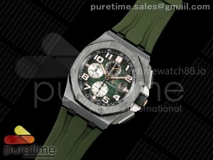 Royal Oak Offshore 44mm Black Ceramic TKF Best Edition Green Dial on Green Rubber Strap A3126