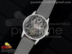 Code 11.59 26600 Tourbillon SS/RG APPF Best Edition Black Skeleton Dial on Gray Nylon Strap