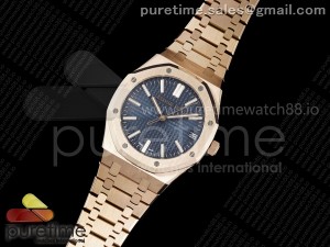 Royal Oak 15510 RG APSF 1:1 Best Edition Blue Dial on RG Bracelet SA4302 Super Clone V2 (SW Dial)