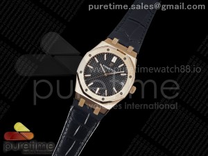 Royal Oak 15500 RG APSF 1:1 Best Edition Black Dial on Black Leather Strap SA4302 Super Clone V2 (SW Dial)