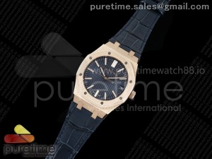 Royal Oak 15510 RG APSF 1:1 Best Edition Blue Dial on Blue Leather Strap SA4302 Super Clone V2 (SW Dial)