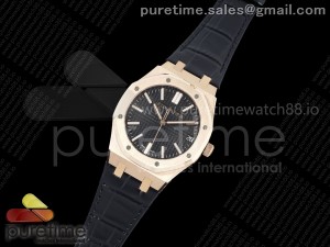 Royal Oak 15510 RG APSF 1:1 Best Edition Black Dial on Black Leather Strap SA4302 Super Clone V2 (SW Dial)