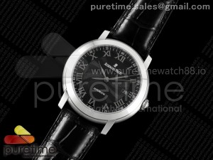 Jules Audemars 15120 SS OMF 1:1 Best Edition Black Textured Roman Dial on Black Leather Strap A3120