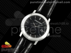 Jules Audemars 15120 SS OMF 1:1 Best Edition Black Stick Dial on Black Leather Strap A3120