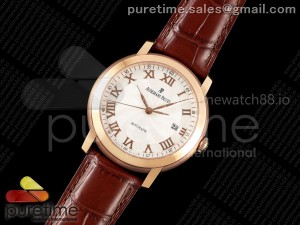Jules Audemars 15120 RG OMF 1:1 Best Edition White Textured Roman Dial on Brown Leather Strap A3120