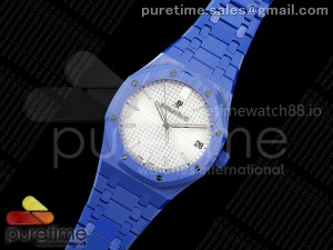 Royal Oak 15500 Blue Ceramic APSF 1:1 Best Edition Silver Dial on Blue Ceramic Bracelet SA4302 Super Clone
