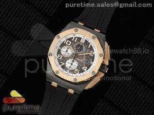 Royal Oak Offshore 44mm Black Ceramic RG Bezel APJF 1:1 Best Edition Gray Dial on Black Rubber Strap A3126