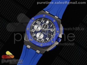 Royal Oak Offshore 44mm Black/Blue Ceramic APJF 1:1 Best Edition Blue Dial on Blue Rubber Strap A3126
