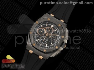 Royal Oak Offshore 44mm Black Ceramic APJF 1:1 Best Edition Black RG Dial on Black Rubber Strap A3126