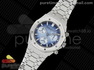 Royal Oak Chrono 26240 Frosted SS APSF 1:1 Best Edition Ice Blue Dial on Bracelet SA4401 Super Clone V2 (Free Sprung)