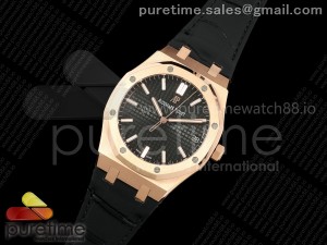 Royal Oak 41mm 15500 RG RSF 1:1 Best Edition Black Dial on Black Leather Strap SA4302 Super Clone