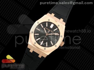 Royal Oak 41mm 15510 RG RSF 1:1 Best Edition Black Dial on Black Leather Strap SA4302 Super Clone