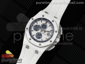 Royal Oak Offshore 44mm White Ceramic APJF 1:1 Best Edition White Dial on White Rubber Strap A3126