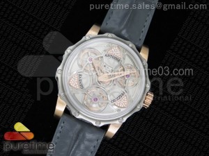 Tourbillon of Tourbillons RG Skeleton Dial on Gray Leather Strap A23J