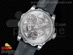 Tourbillon of Tourbillons SS Skeleton Dial on Gray Leather Strap Miyota Movement