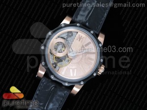 Mega Tourbillon PVD/RG Case Rose Gold Dial on Black Leather Strap Miyota Movement