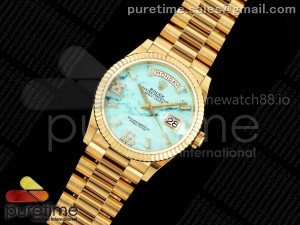 Day Date 36 YG 128238 KF 1:1 Best Edition Turquoise Dial on President Bracelet A2836 (Gain Weight)