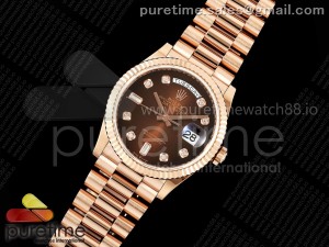 Day Date 36 RG 128235 KF 1:1 Best Edition Brown Diamonds Dial on President Bracelet A2836 (Gain Weight)