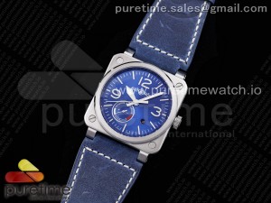 BR03-97 Automatic Power Reserve SS Blue Dial on Blue Leather Strap A23J (Free Nylon)