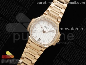 Nautilus 7118 Ladies RG 3KF 1:1 Best Edition White Dial Diamonds Bezel on RG Bracelet A324 Super Clone