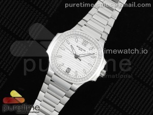 Nautilus 7118 Ladies 3KF 1:1 Best Edition White Dial Diamonds Bezel on SS Bracelet A324 Super Clone