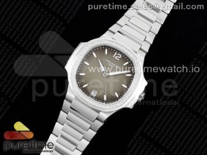 Nautilus 7118 Ladies 3KF 1:1 Best Edition Gray Dial Diamonds Bezel on SS Bracelet A324 Super Clone