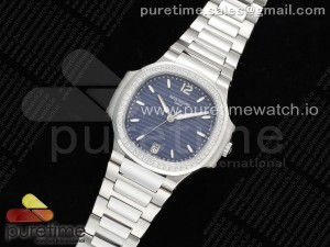 Nautilus 7118 Ladies 3KF 1:1 Best Edition Blue Dial Diamonds Bezel on SS Bracelet A324 Super Clone