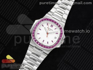 Nautilus 5711 SS GRF 1:1 Best Edition White Dial Purple Diamonds Bezel on SS Bracelet 324CS