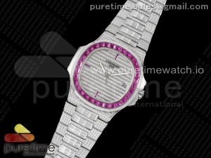 Nautilus 5711 SS TWF Full Diamonds Purple Diamonds Bezel Diamonds Dial on Diamonds Bracelet A324