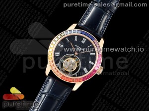 PP Tourbillon RG Rainbow Bezel RMSF Edition Black Starry Dial on Blue Leather Strap