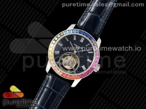 PP Tourbillon SS Rainbow Bezel RMSF Edition Black Starry Dial on Blue Leather Strap