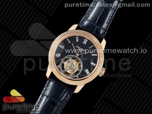 PP Tourbillon RG Texuted Bezel RMSF Edition Black Starry Dial on Blue Leather Strap