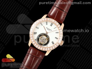 PP Tourbillon RG Diamonds Bezel RMSF Edition White Dial on Brown Leather Strap