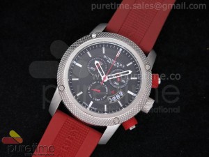 Sports Chrono SS Black Dial on Red Rubber Strap ISA Quartz