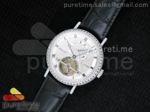 Jubilee Tourbillon 5 Days SS White Full Paved Diamonds Dial on Brown Leather Strap