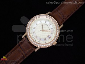 Classique Automatic RG Cream Dial Diamond Bezel on Leather Strap A2824